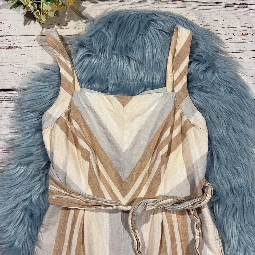 Anthropologie Savannah striped jumpsuit tie front neutral - Picture 6 of 11